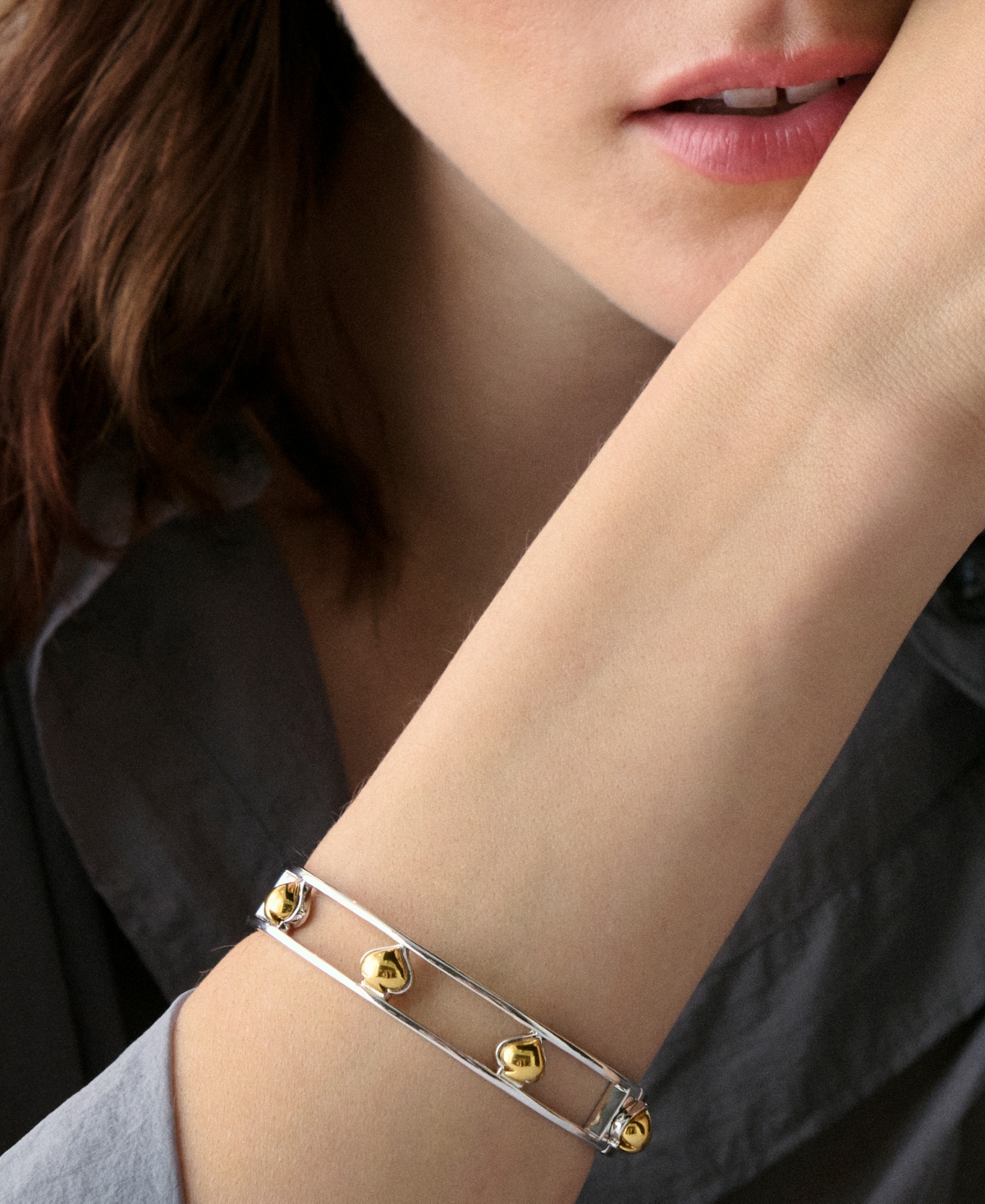 Kate Spade Two-tone Sculpted Spade Cut Out Bangle Bracelet In Multi