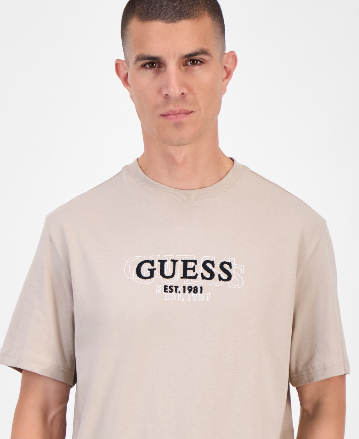 Guess Small Logo Short Sleeve Crewneck T-shirt In Neutral