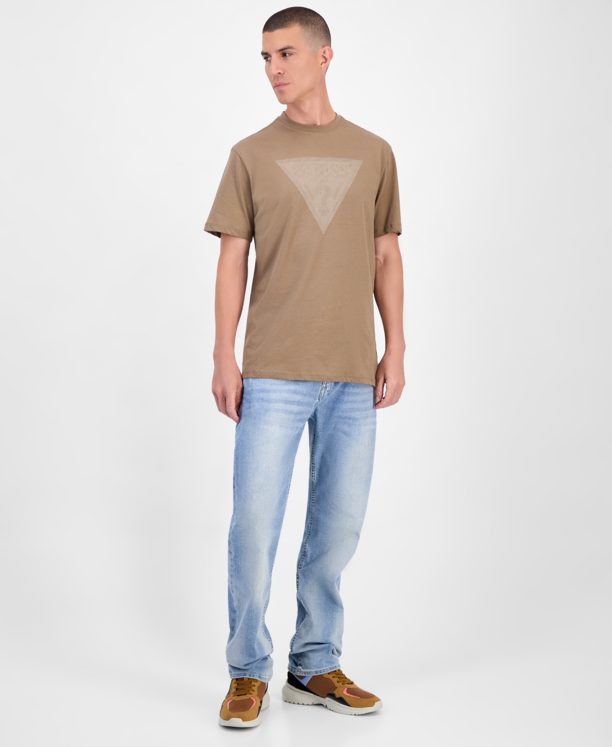 Guess Triangle Logo Short Sleeve Crewneck T-shirt In Brown