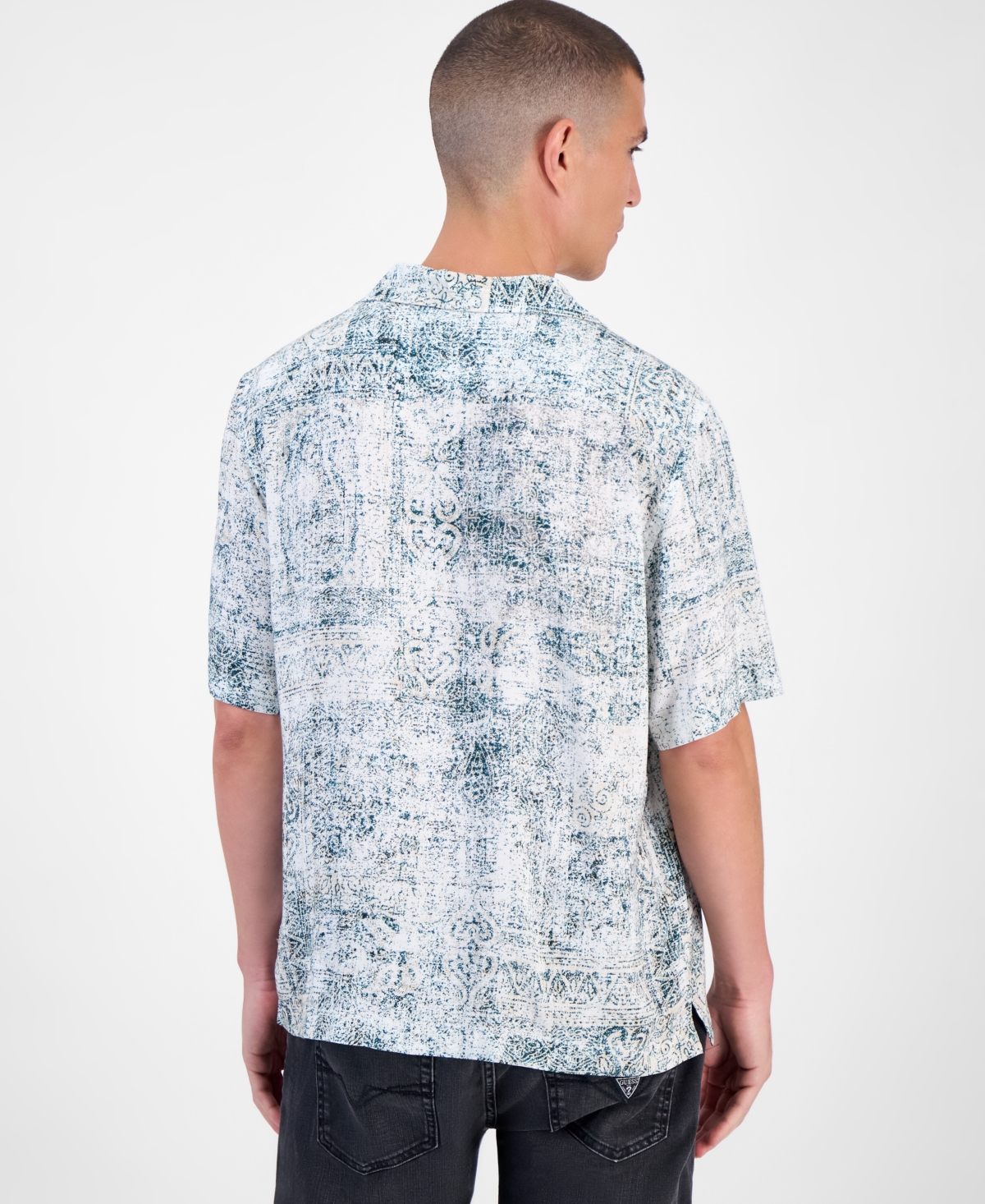 Guess Short Sleeve Paisley Button-front Camp Shirt In Multi