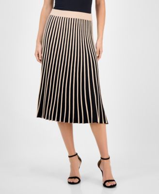 Women's Striped Pull-On Flared Midi Skirt