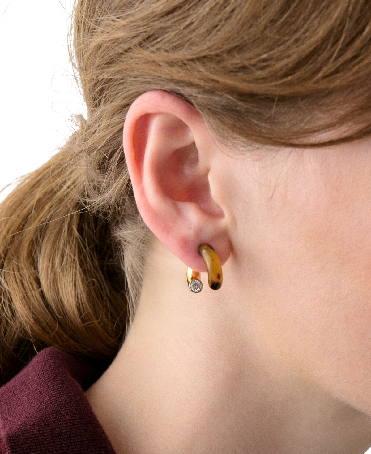 Kate Spade Gold-tone Interlock Tortoise Huggie Earrings In Brown