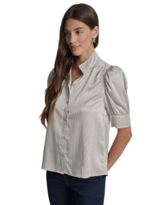 Women's Stand Collar Puff-Sleeve Shirt