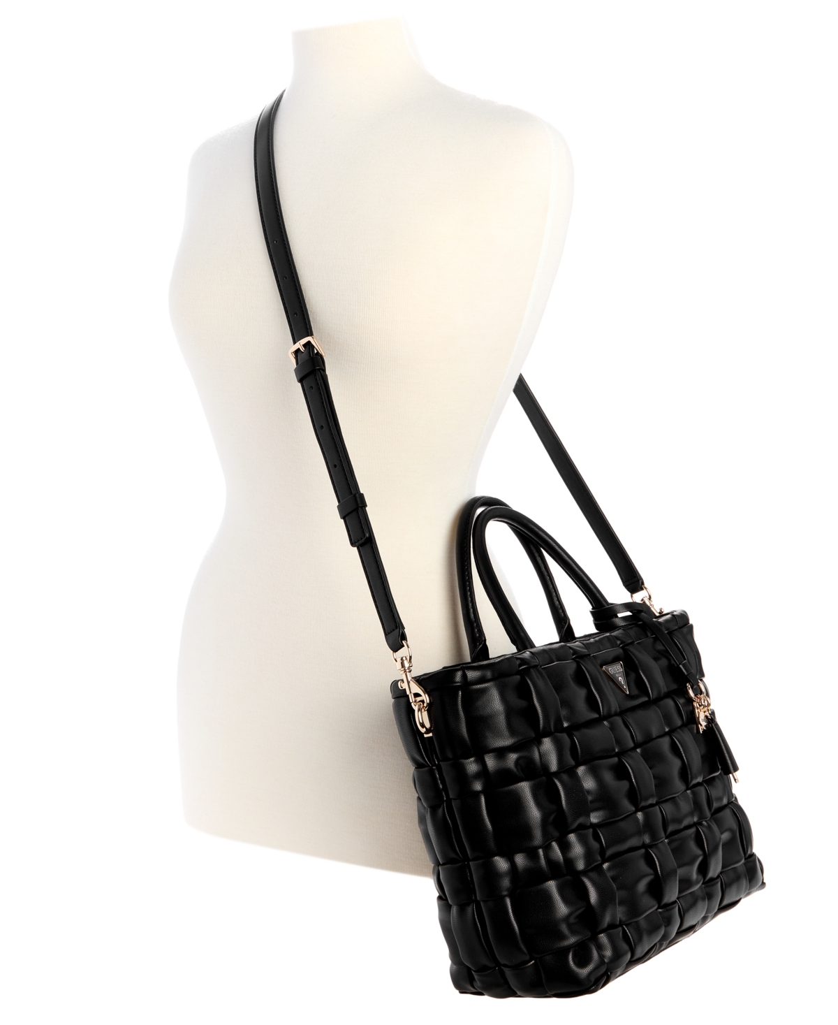 Guess Marion Quilted Large Satchel Bag In Black