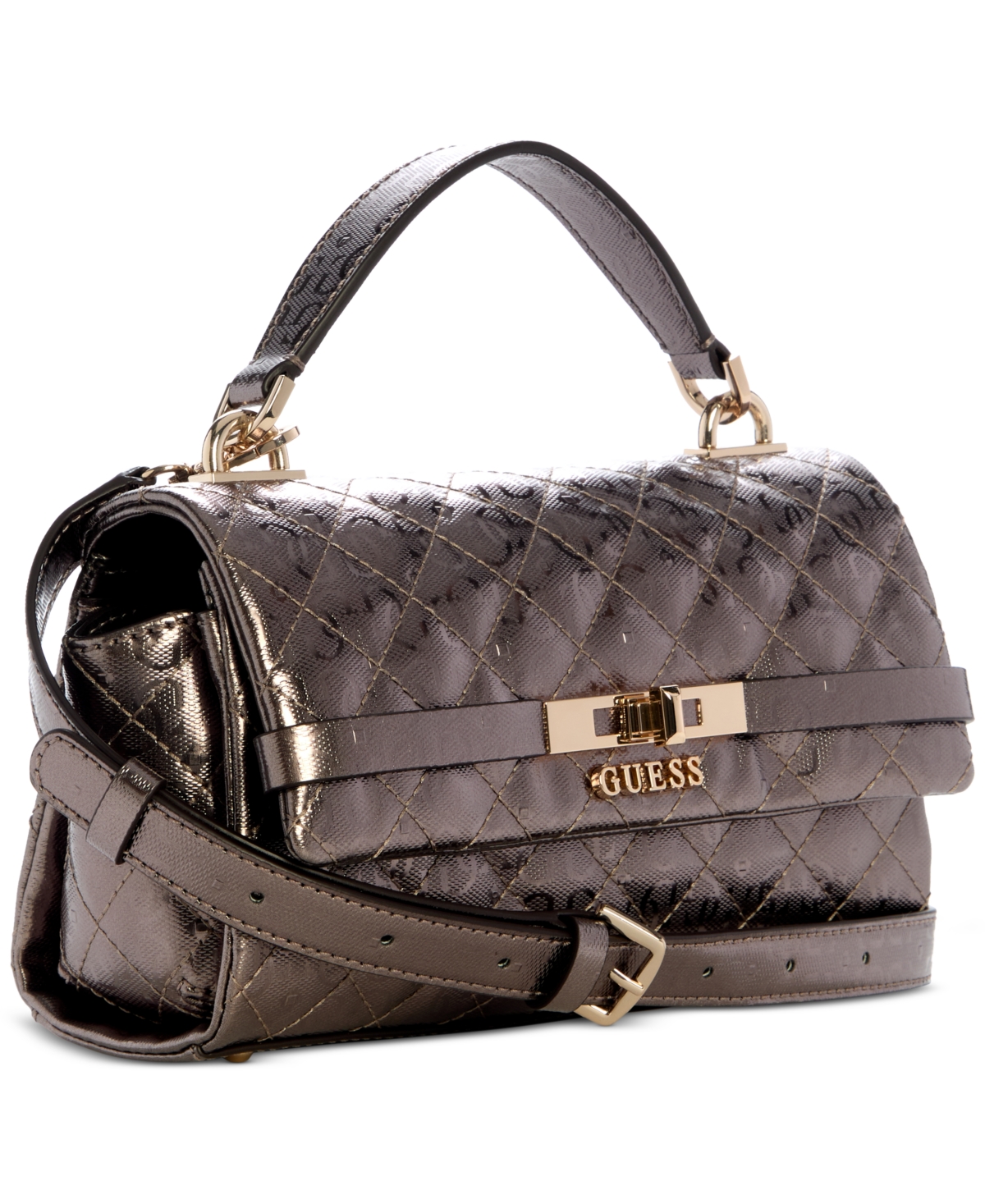 Guess Idra Small Top Handle Quilted Flap Crossbody In Brown