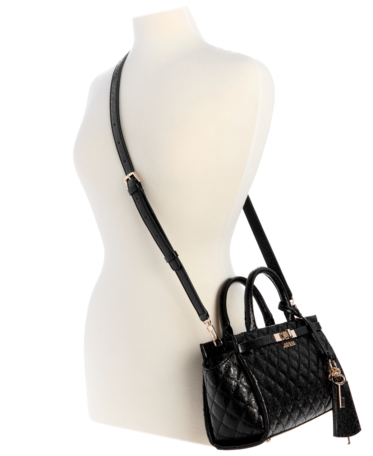 Guess Idra Small Quilted Satchel Bag In Black