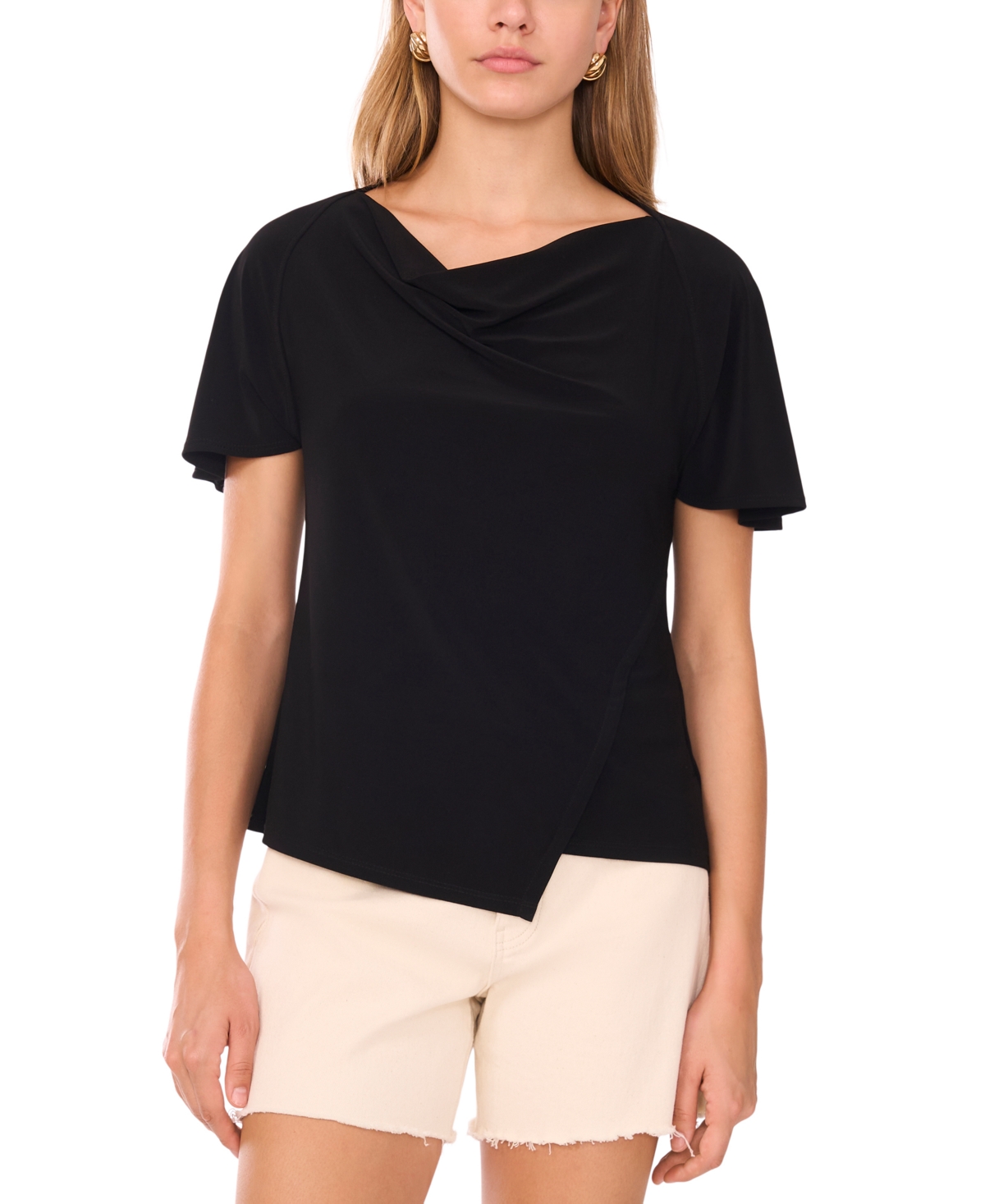 Women's Cowl-Neck Asymmetrical Hem Top - Rich Black