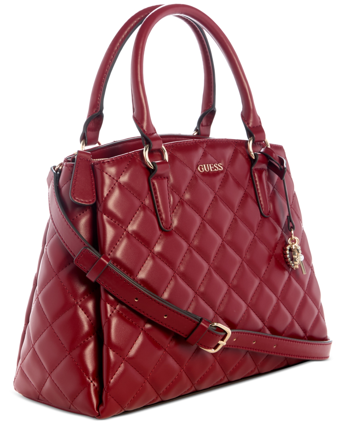 Guess Tinsley Medium Quilted Three Compartment Satchel In Red