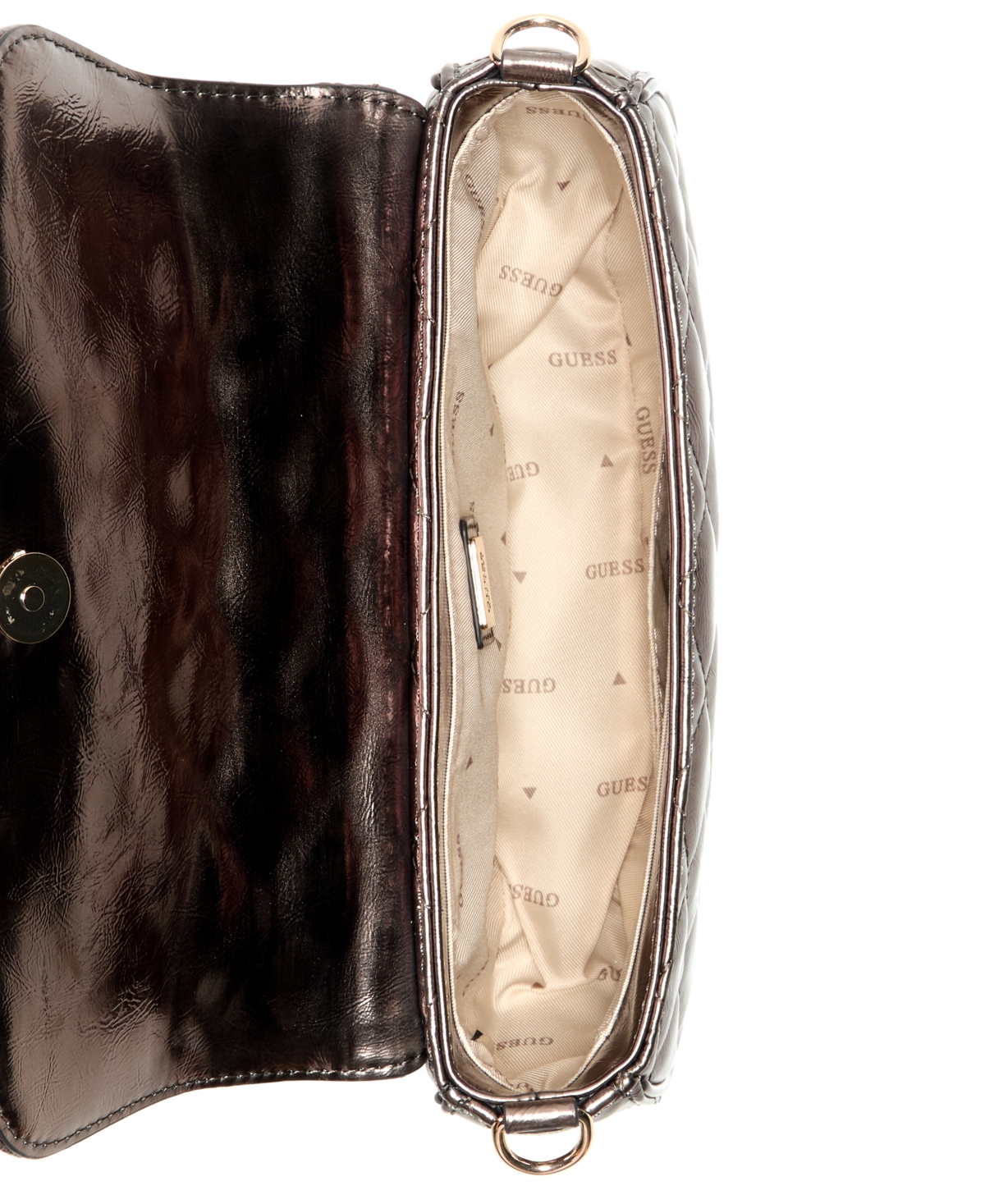 Guess Tinsley Small Quilted Flap Shoulder Bag In Silver