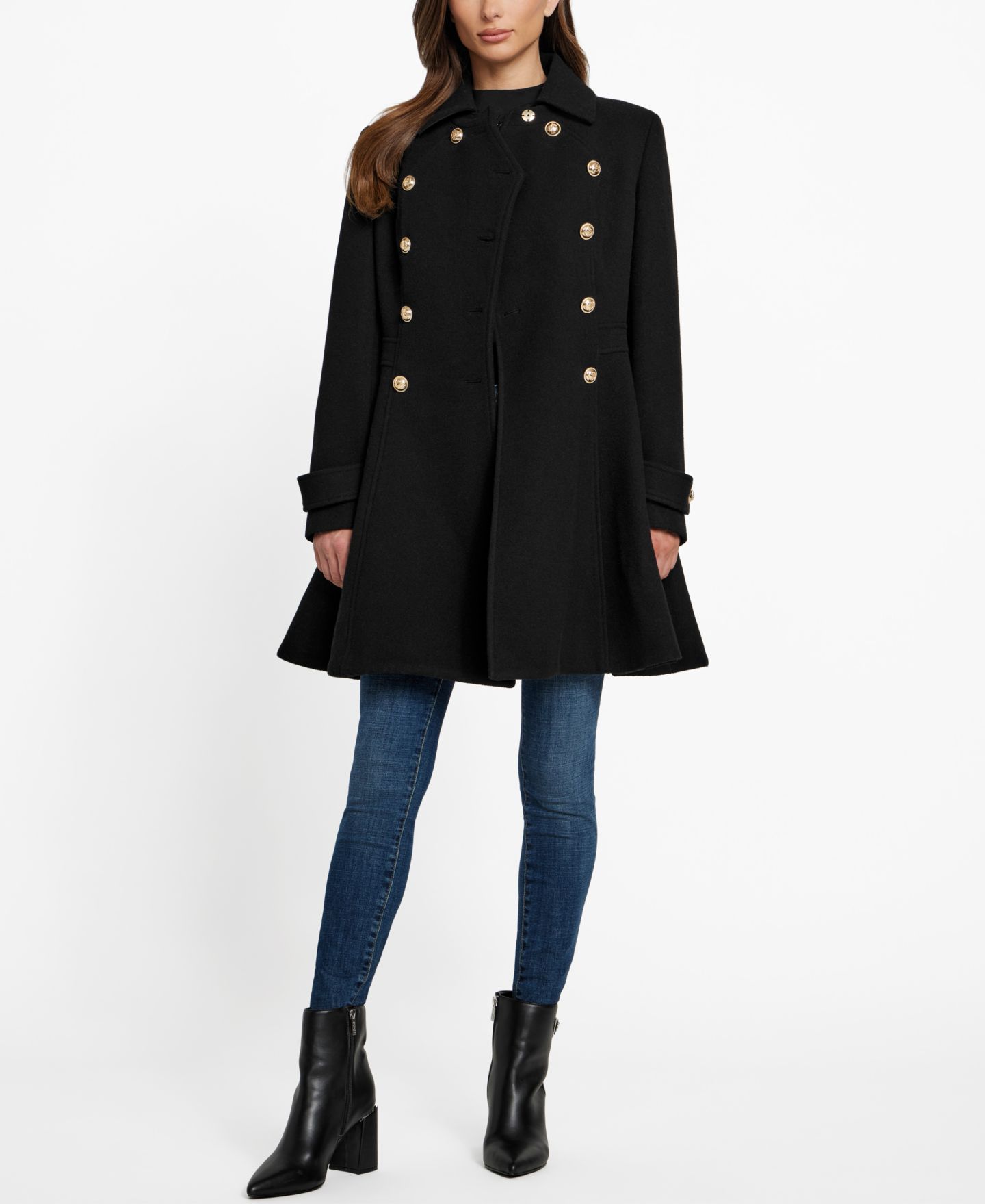 Женское пальто GUESS Double-Breasted Skirted Coat, Created for Macy's, цвет: Чёрный — фото 3