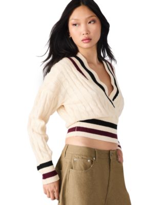 Women's Addison V-Neck Varsity Cable Sweater