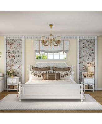 European style luxury white 2-drawer bedside table, bedroom nightstand, wooden end table