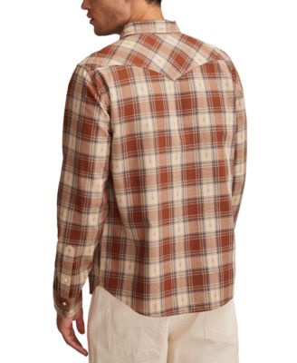 Men's Dobby Western Long Sleeve Snap-Front Plaid Shirt  
