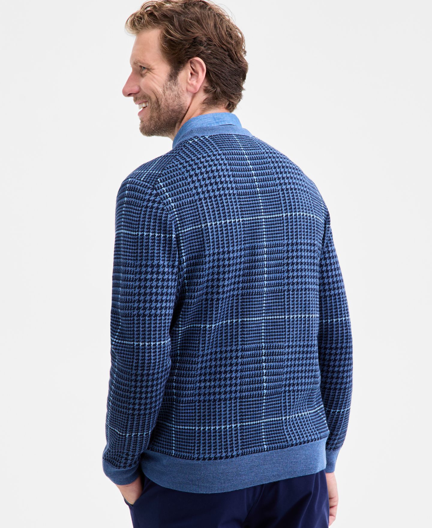Мужской свитер Club Room Pattern Merino, цвет: Синий клетчатый — фото 4