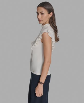 Women's Mock Neck Knit Flutter-Sleeve Top