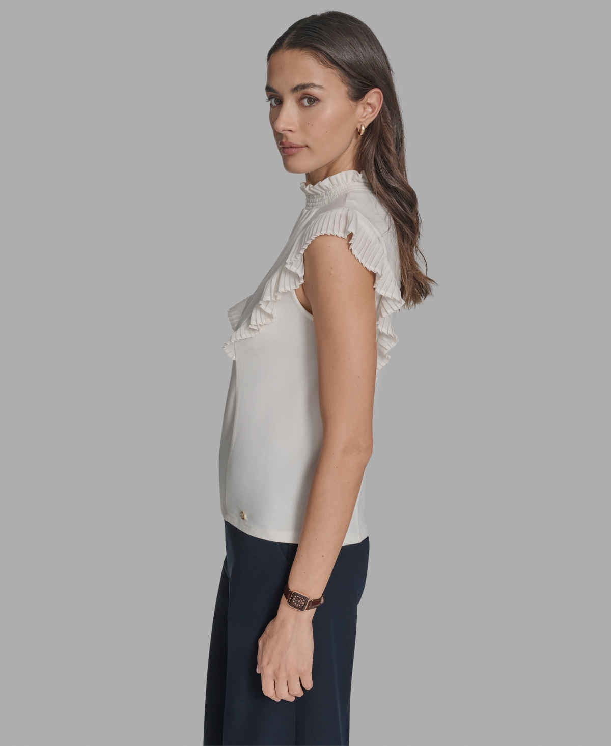 Bcbg Women's Mock Neck Knit Flutter-sleeve Top In White