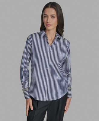 Women's Striped Rhinestone-Cuff Shirt