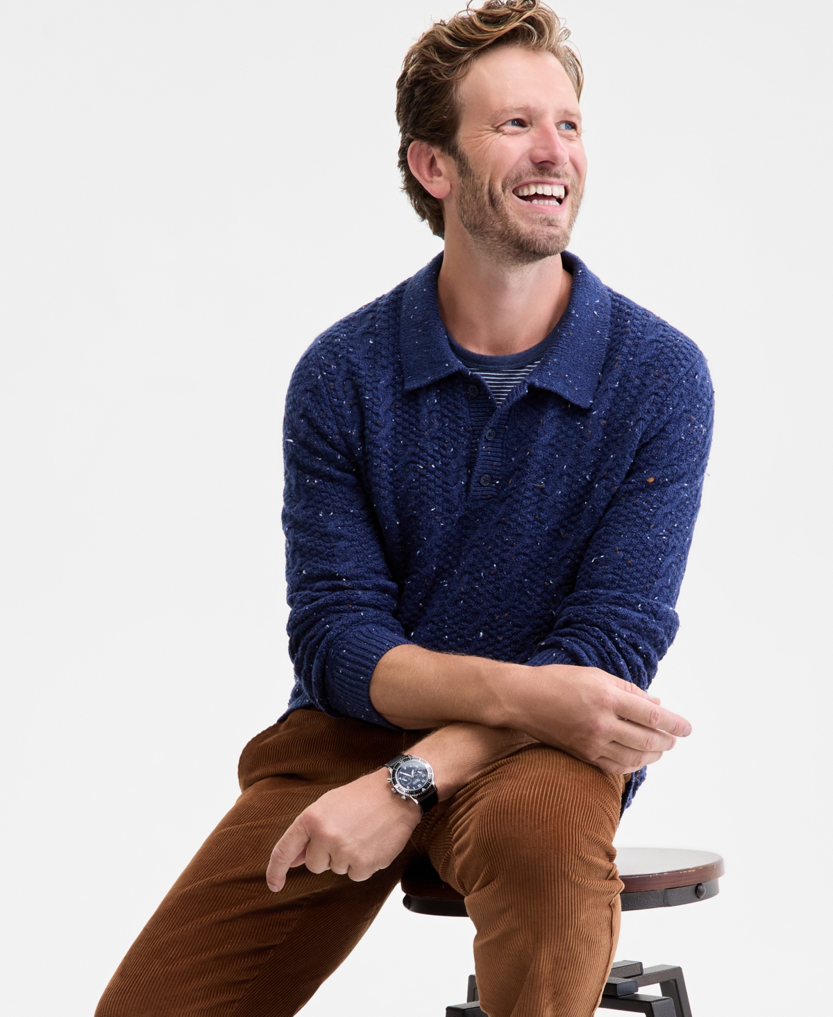 Club Room Men's Donegal Cable-Knit Polo Sweater, Macy's Exclusive