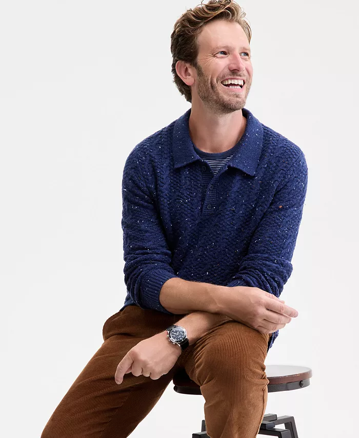 Men's Donegal Cable-Knit Polo Sweater - thumbnail 2