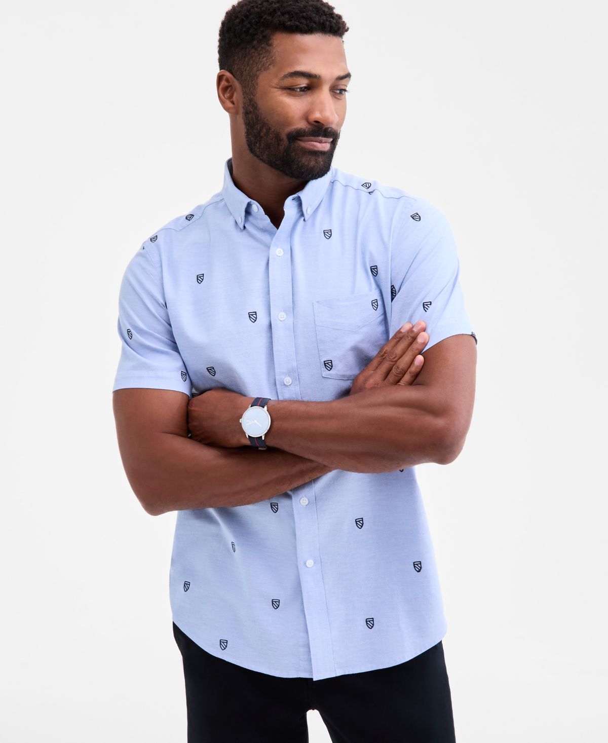 Мужская эластичная оксфордская рубашка Heritage с вышивкой гербом на пуговицах обычного кроя, эксклюзивная от Macy's