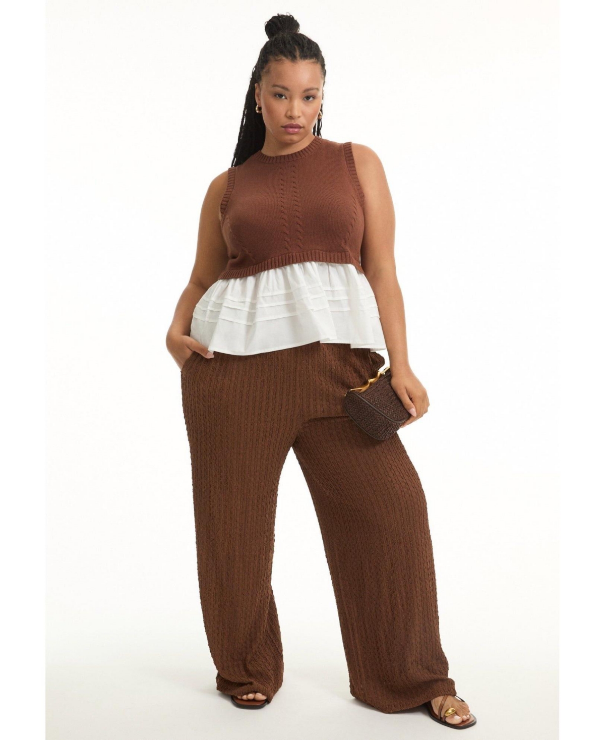 Women's June + Vie Sleeveless Peplum Sweater - Cappuccino