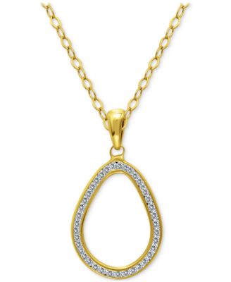 Cubic Zirconia Open Teardrop Pendant Necklace, 16" + 2" extender