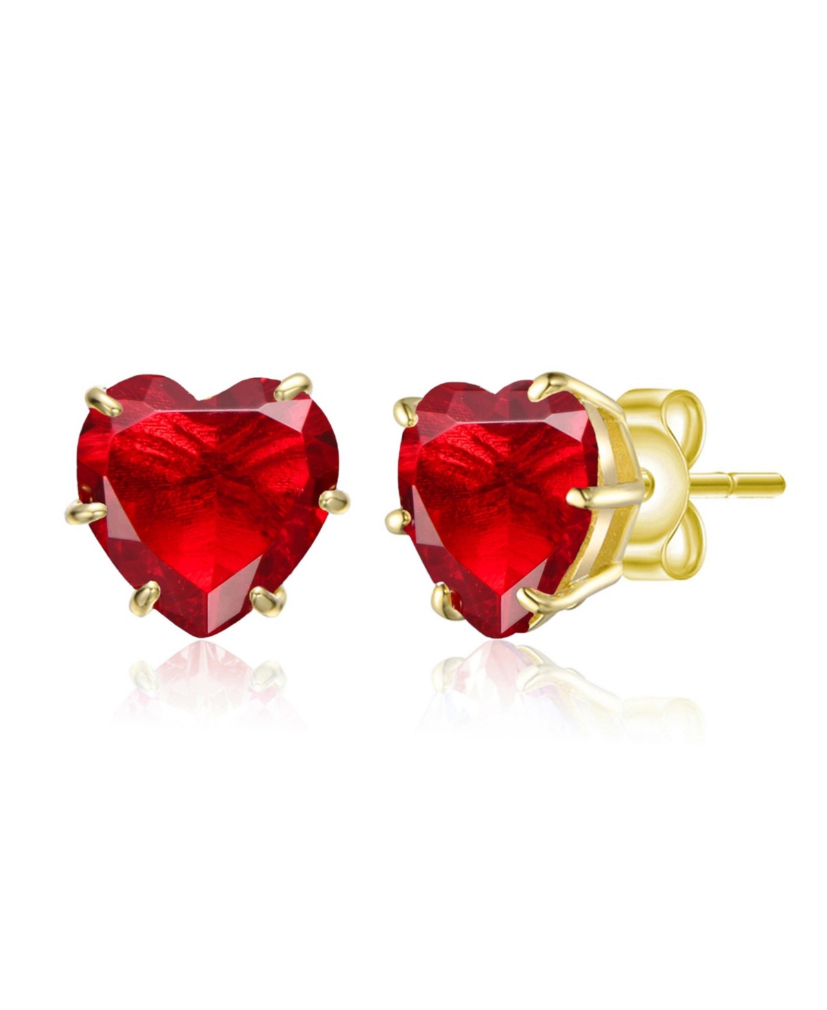 Heart-Shaped Colored Cubic Zirconia Stud Earrings - Pink