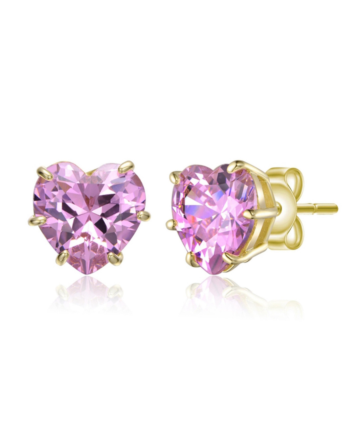 Heart-Shaped Colored Cubic Zirconia Stud Earrings - Pink