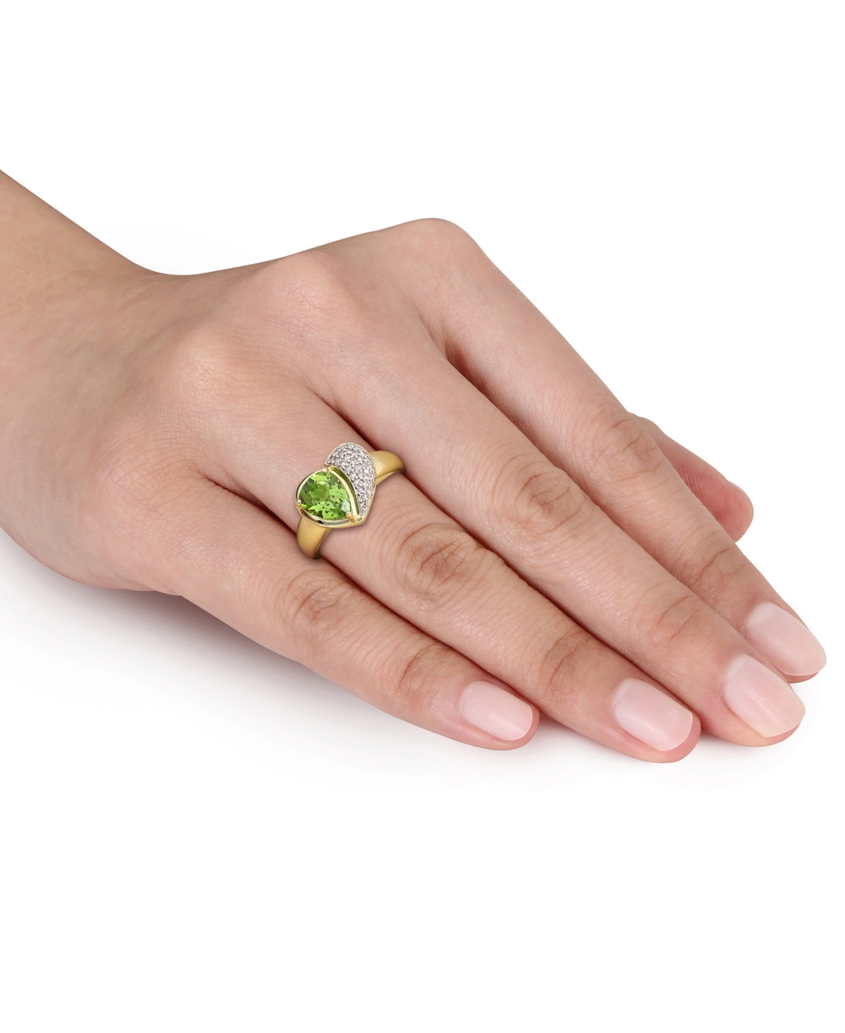 Macy's Peridot (1-5/8 Ct. T.w.) & Diamond (1/6ct T.w.) Heart Ring In 10k Yellow Gold In Yellow