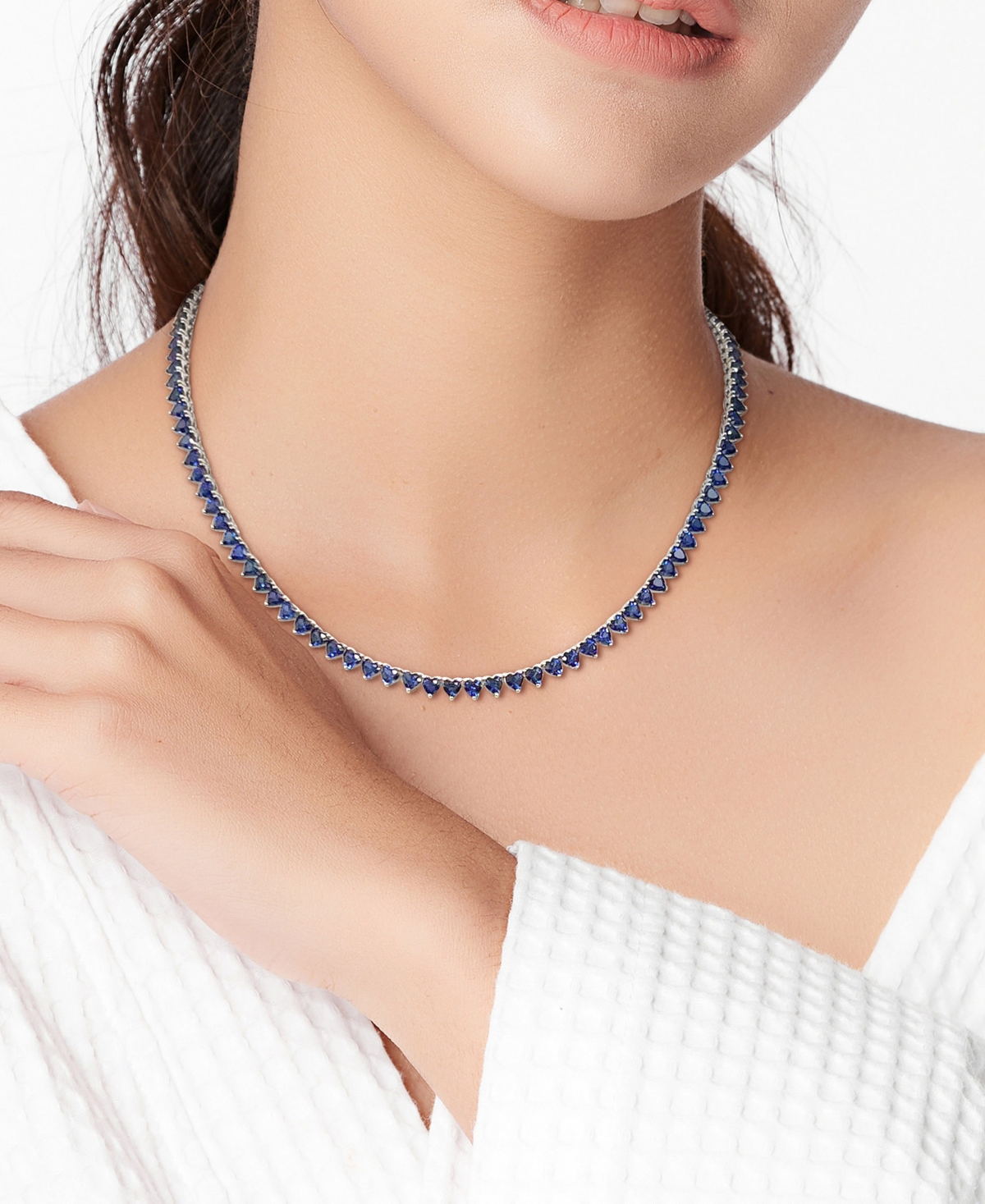 Macy's Lab-created Gemstone 18" Collar Necklace In 18k Gold Plated Over Sterling Silver In Blue