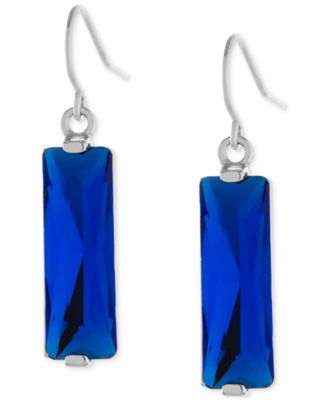 Color Crystal Rectangle Drop Earrings in Sterling Silver