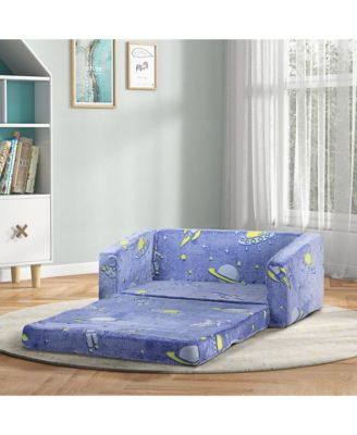 2 in 1 Kids Sofa Chair, Toddler Couch with Glow in The Dark Cosmic Patten, Washable Cover