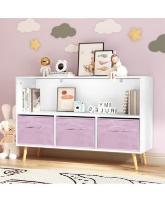 Kids bookcase with Collapsible Fabric Drawers, Children's Book Display, Toy Storage Cabinet Organizer