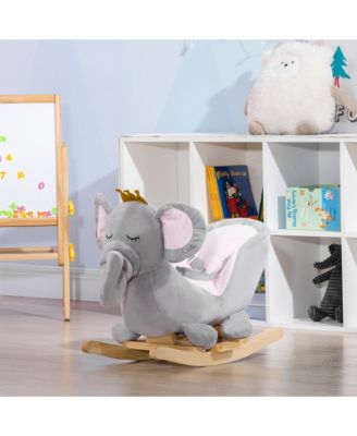 Baby Rocking Horse Elephant Rocking Chair Toddler Rocker Toy with Sound Wooden Base Seat Safety Belt