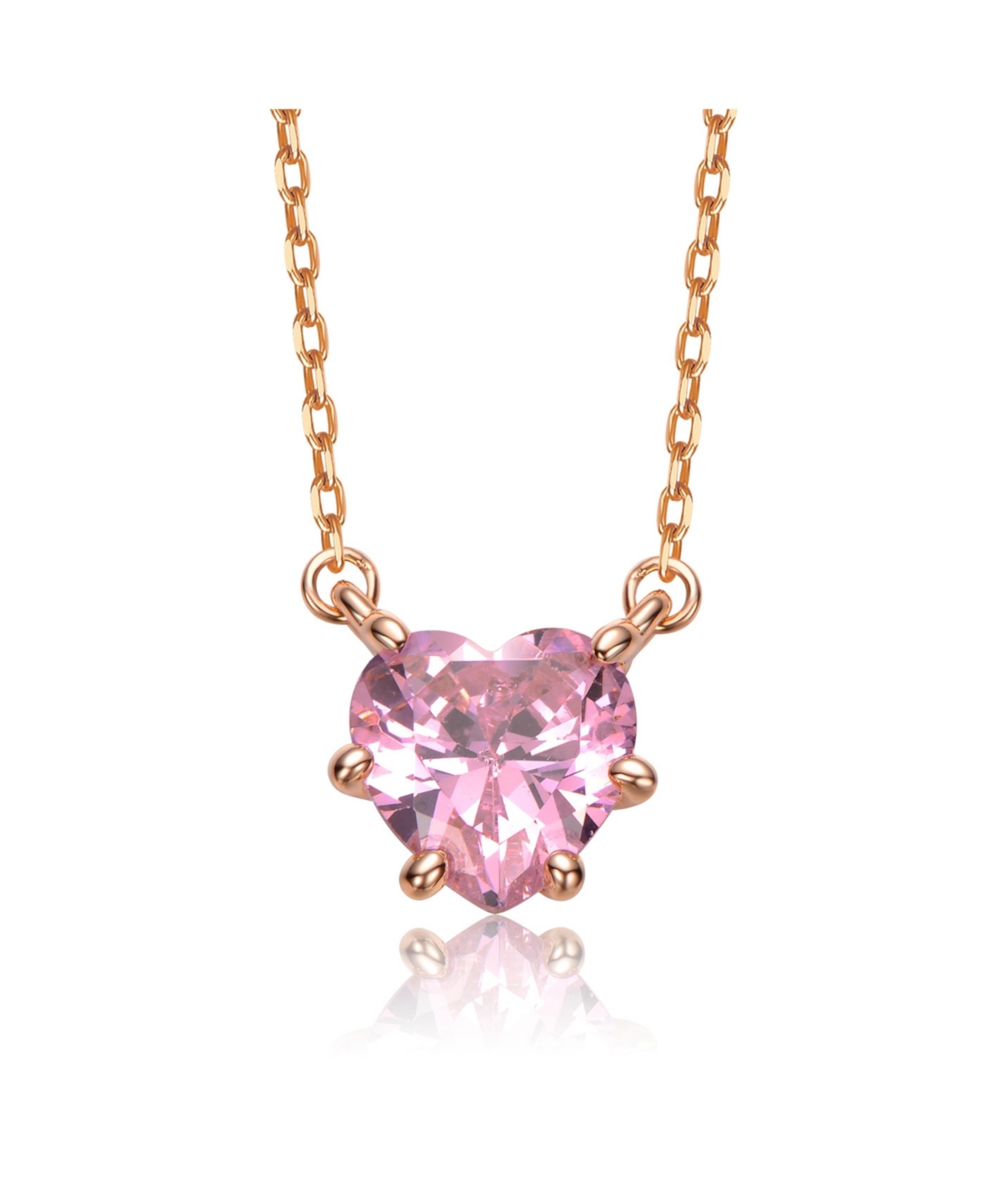 Heart-Shaped Colored Cubic Zirconia Solitaire Necklace - Pink