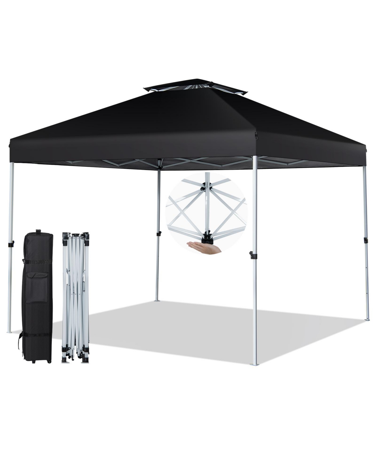 2-Tier 10' x 10' Pop-up Canopy Tent Instant Gazebo Adjustable Carry Bag w/ Wheel - Black