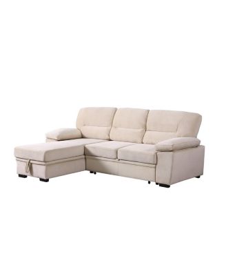 97.5"W Beige Velvet Fabric Reversible Sleeper Sectional Sofa Chaise