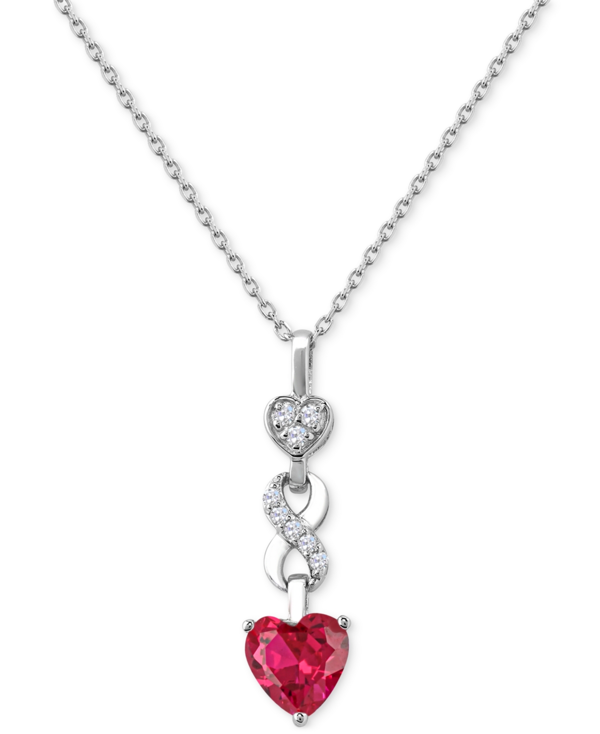 Macy's Lab-created Ruby 1-1/3 Ct. T.w. Lab-created White Sapphire 1/6 Ct. T.w. Heart Infinity Pendant In St In Red