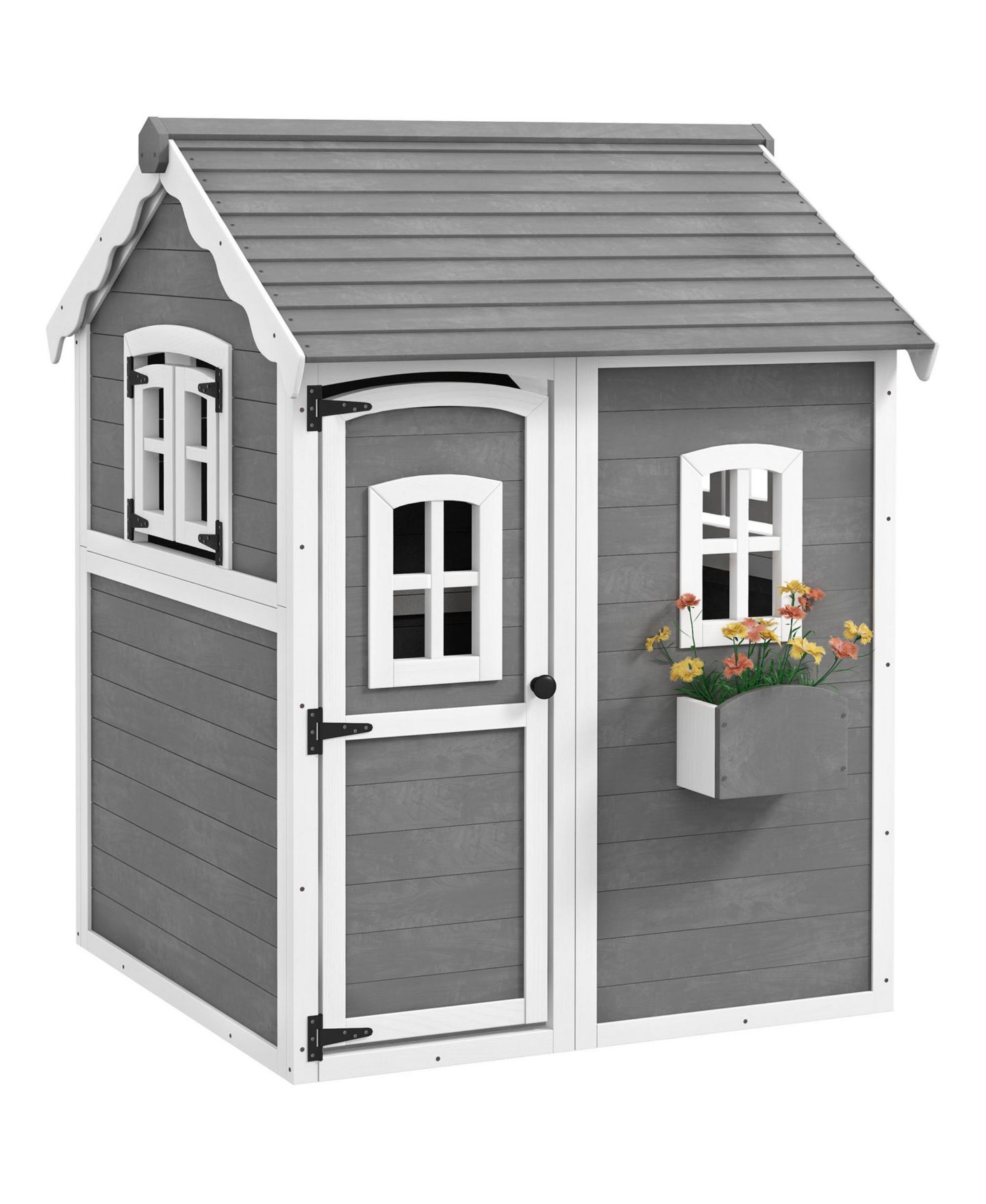 Детская игрушка Outsunny Wooden Cottage Playhouse with Floor, Ages 3-8, цвет: Серый — фото 1