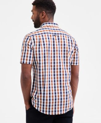 Men's Regular-Fit Stretch Gingham Check Button-Down Poplin Shirt, Macy's Exclusive