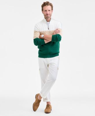 Men's Colorblocked Cable-Knit Full-Zip Sweater, Macy's Exclusive