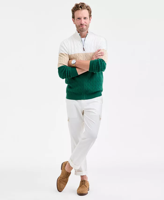 Men's Colorblocked Cable-Knit Full-Zip Sweater - thumbnail 5