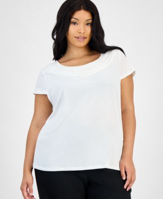 Kasper - Plus Size Short-Sleeve Cowl-Neck Top
