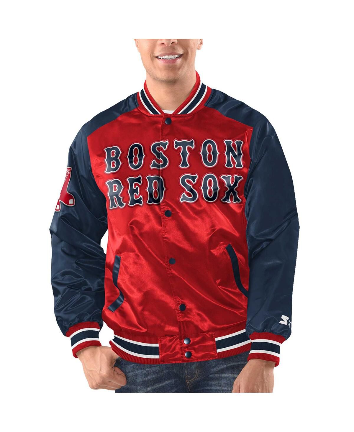 Мужская атласная куртка Boston Red Sox Varsity красного/темно-синего цвета с застежкой на пуговицы