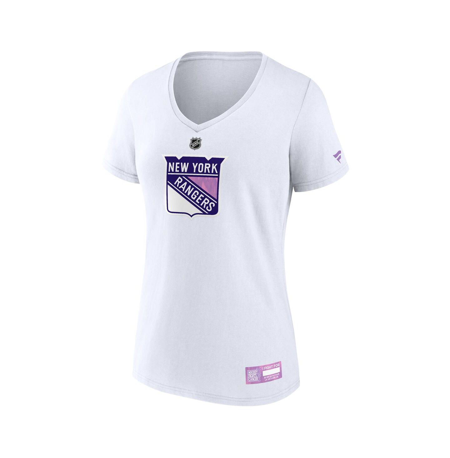 Женская футболка Fanatics White New York Rangers 2024 Hockey Fights Cancer V-Neck — фото 2