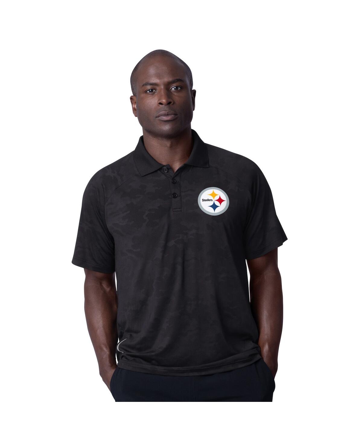 Men's Black Pittsburgh Steelers Baseline Raglan Polo Shirt - Black