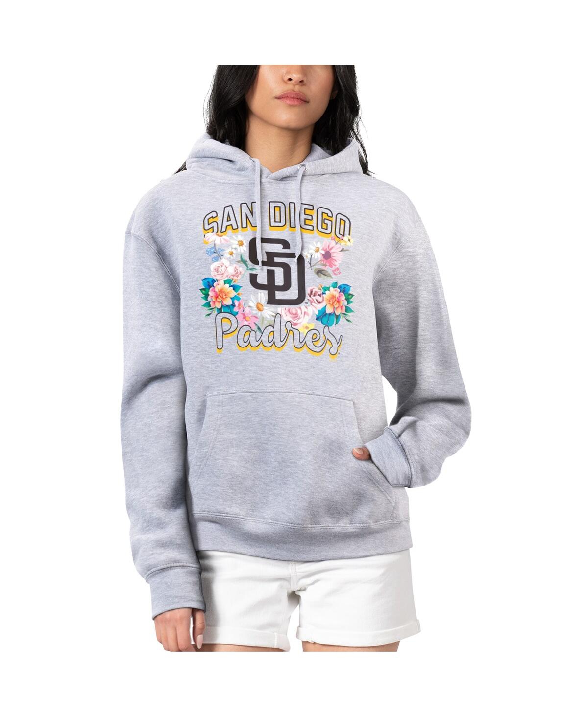 Women's Heather Gray San Diego Padres Flowers Graphic Pullover Hoodie - Heather Gray