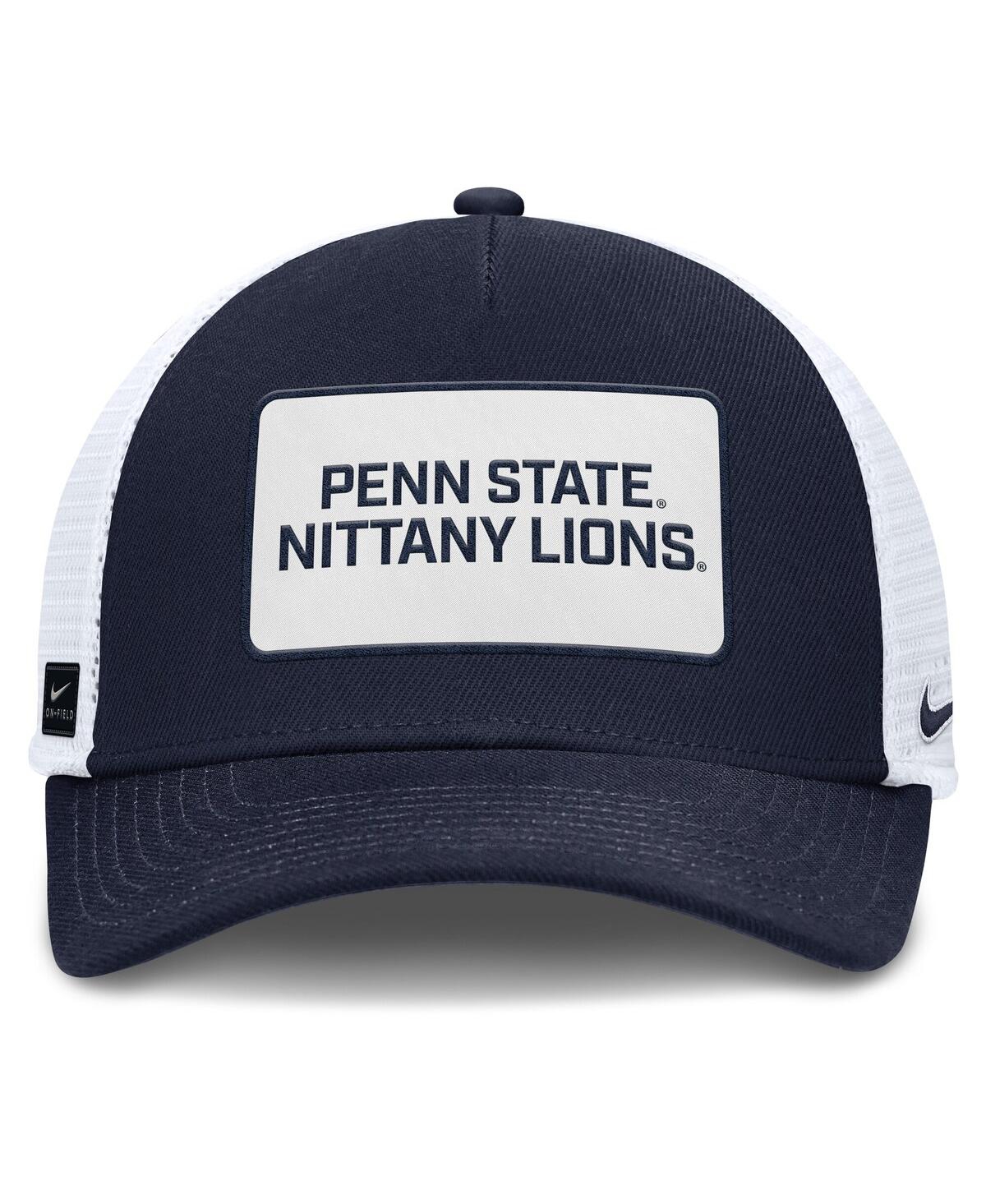 Nike Men's Navy/white Penn State Nittany Lions 2025 On-field Rise Patch Trucker Adjustable Hat In Multi
