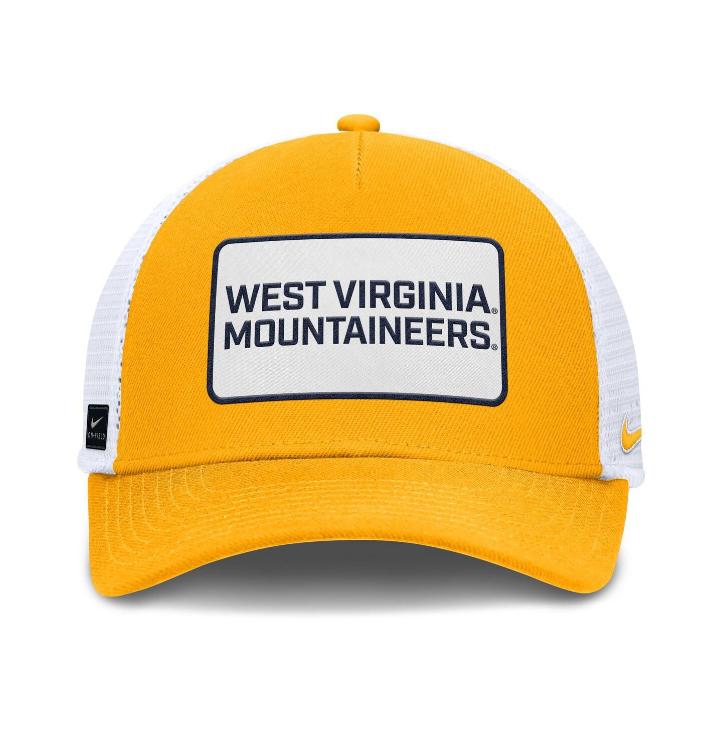 Мужская кепка Nike Gold/White West Virginia Mountaineers 2025 On-Field Rise Patch Trucker Adjustable Hat — фото 2