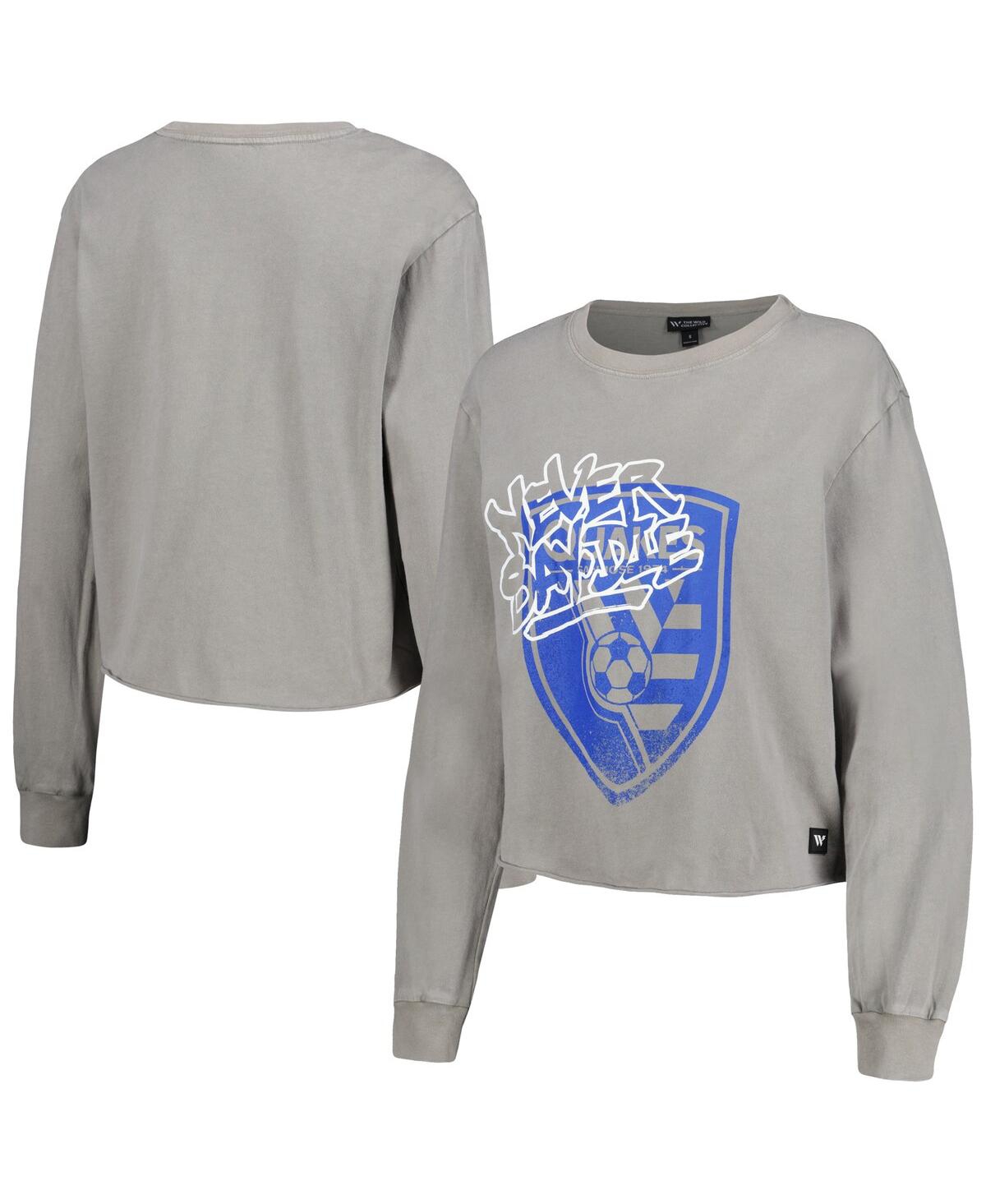 Women's Gray San Jose Earthquakes Cropped Long Sleeve T-Shirt - Gray